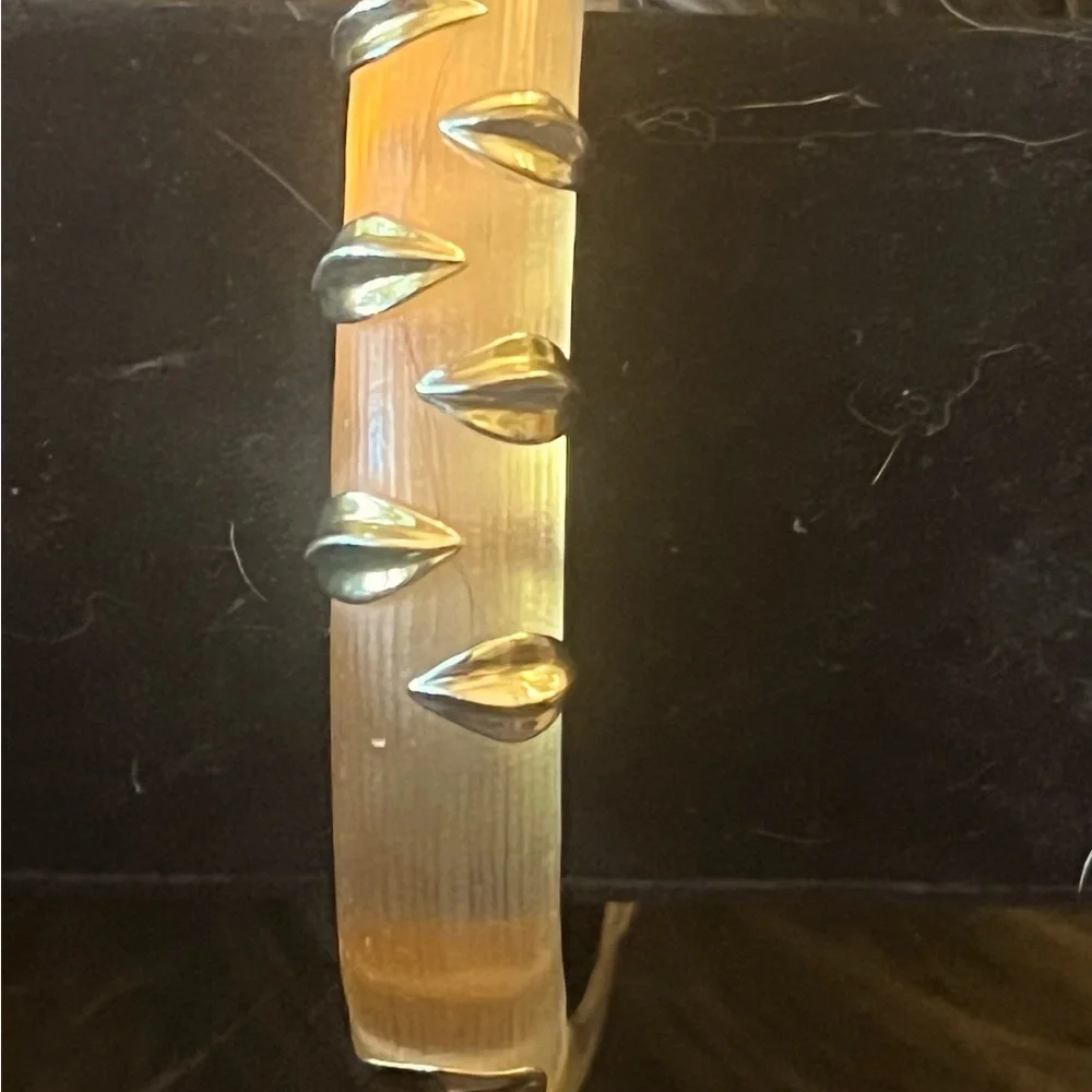 Alexis Bittar Lucite Gold Hinged Bangle with Gold Studs - Picture 2 of 5